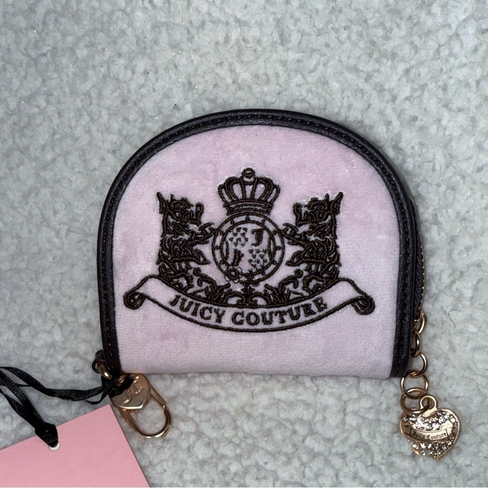 Nwt Juicy Couture Classic Scottie Dog Half Moon Zip Around In Chiffon Pink